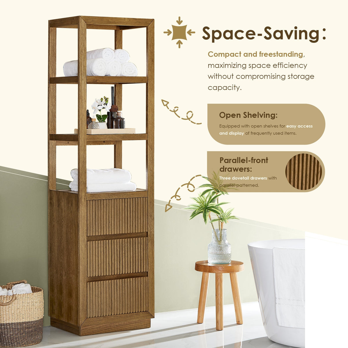 Altair Designs Navan 20" Freestanding Linen Cabinet in Weathered Brown - 588020-SCB-WB