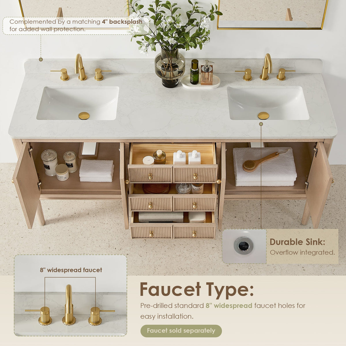 Altair Designs Blaise 48"/54"/60"/72" single/double vanity with top - 593048-LA-GW-NM
