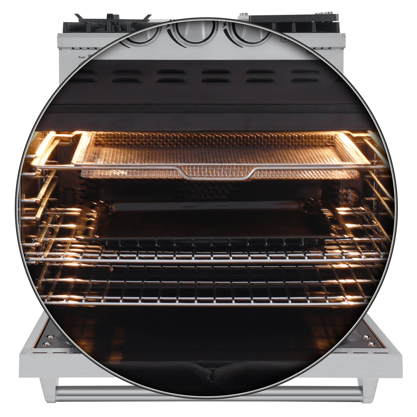 Forno 4-Piece Appliance Package - 30-Inch Gas Range with Air Fryer, Refrigerator with Water Dispenser, Wall Mount Hood, & 3-Rack Dishwasher in Stainless Steel - APW4-6276-30-H