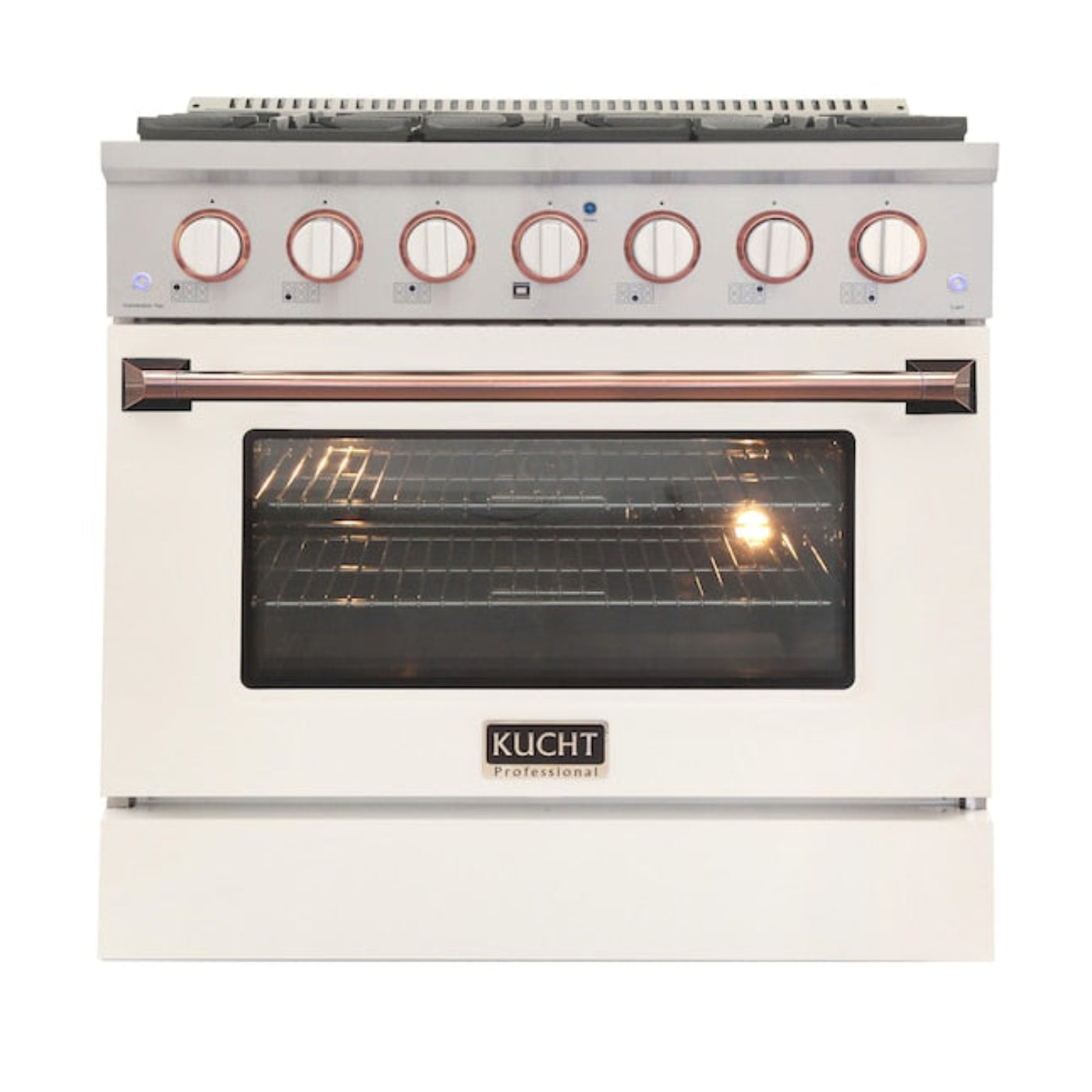 Kucht Signature 36 In. 5.2 cu ft. Propane Gas Range with White Door and Rose Gold Accents, KNG361/LP-W-ROSE - KNG361/LP-W-ROSE
