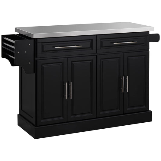 HomCom Rolling Kitchen Island with Storage, Portable Kitchen Cart with Stainless Steel Top - B071YMR7FJ-1