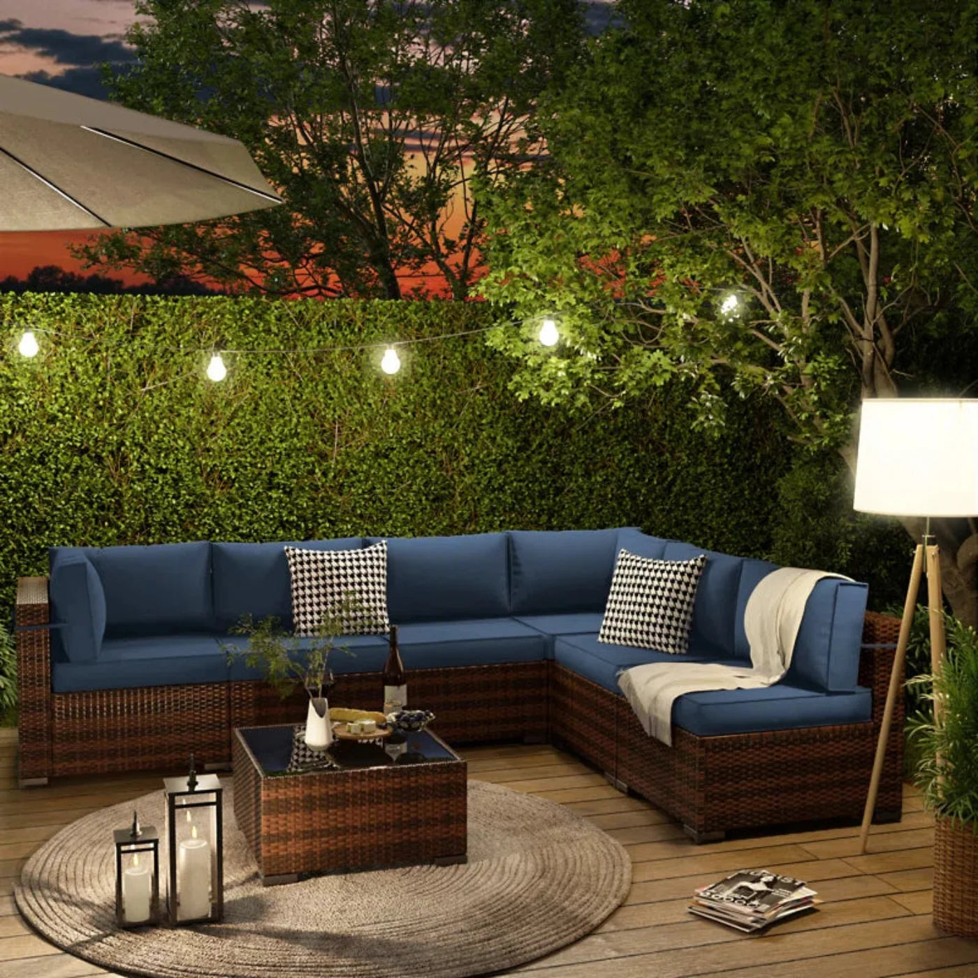 Keyala 7 Piece Rattan Sectional Seating Group with Cushions