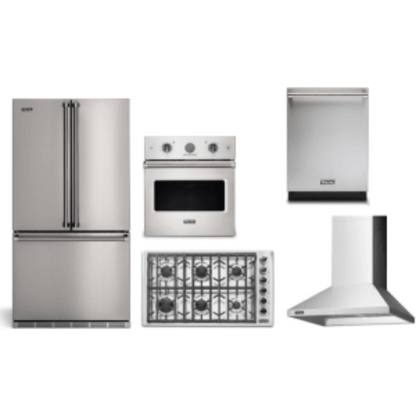 Viking 5-Piece Package 36 Counter-Depth French-Door Refrigerator and 36 5 Cooktop and 30 Wall Oven and 24 Integrated Dishwasher and 36 Hood - RVFFR336SS