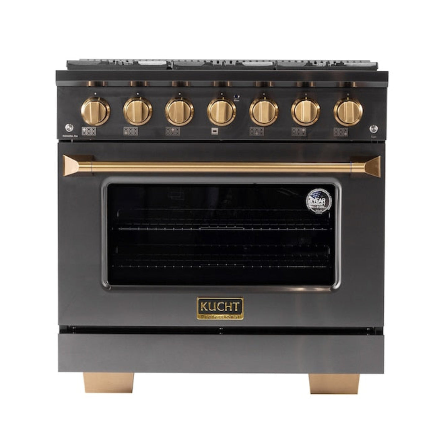 Kucht Gemstone Professional 36" 5.2 cu. ft. Natural Gas Range in Titanium Stainless Steel with Gold Accents - KEG363