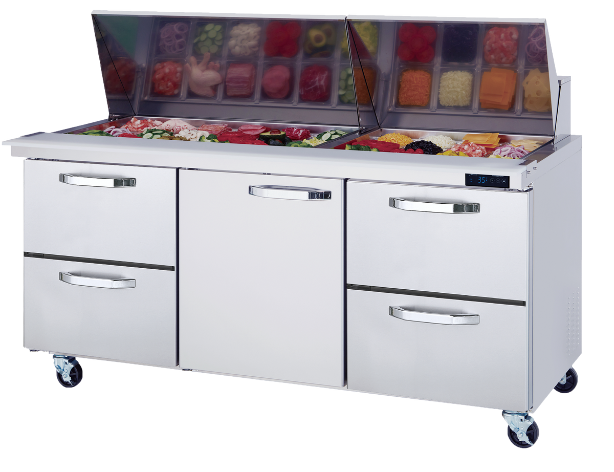 Blue Air BLMT72-D4RL-HC | 72" Wide 4 Drawer Mega Top Sandwich Prep Table - BLMT72-D4RL-HC