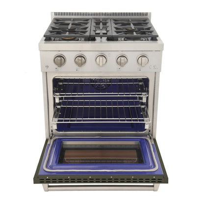 Kucht Professional 30" 4.2 cu. ft. Propane Gas Range in Olive Green with True Simmer Burners, KFX3000X/LP-G - KFX3000X/LP-G