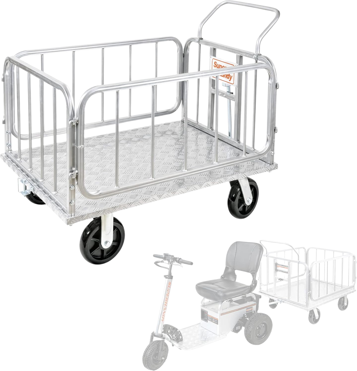 Super Handy GUO099 Cargo Trailer Utility Cart 1200 lbs Capacity with Hitch 8" Casters Compatible with Electric Tugger New - GUO099