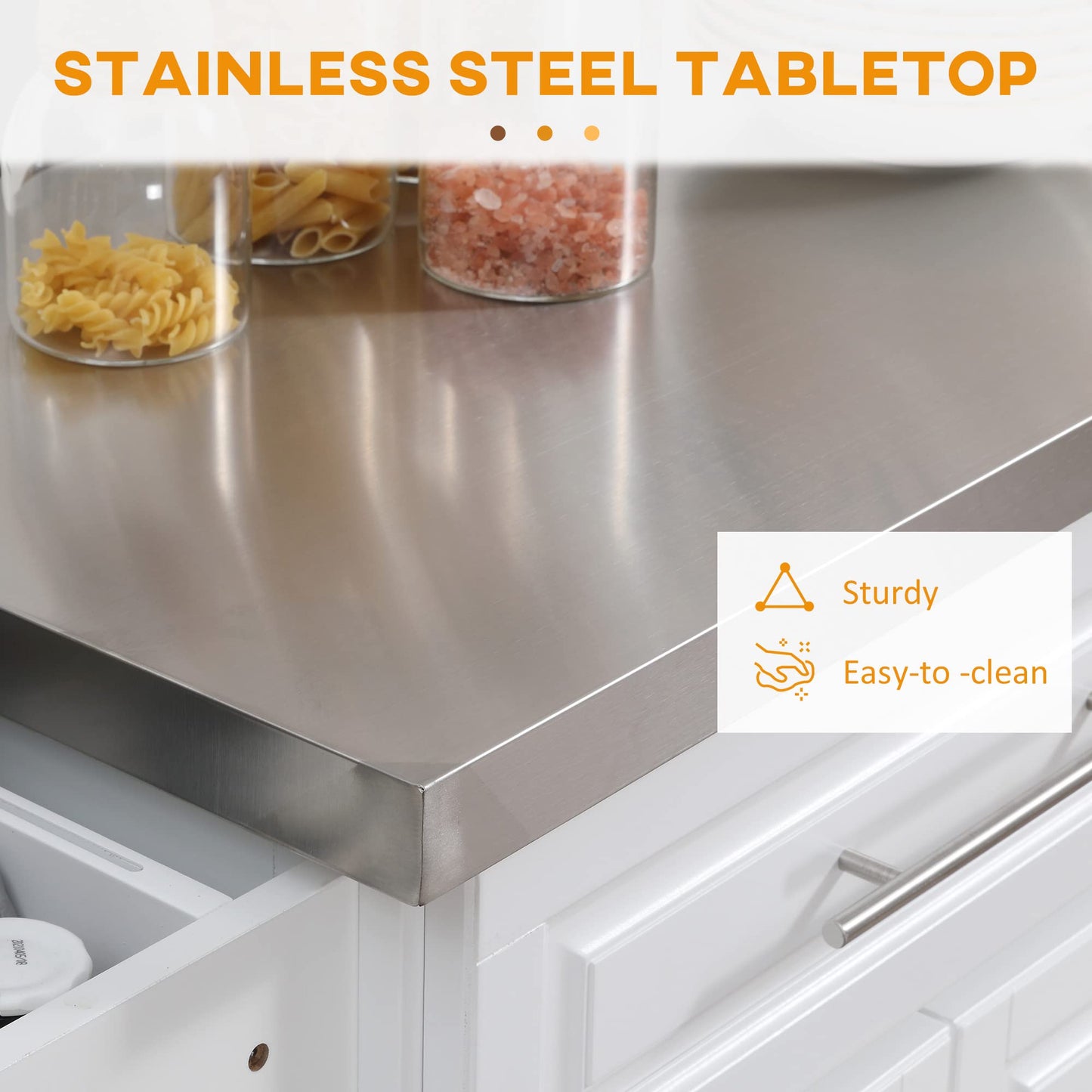 HomCom Rolling Kitchen Island with Storage, Portable Kitchen Cart with Stainless Steel Top - B072NZ5T92