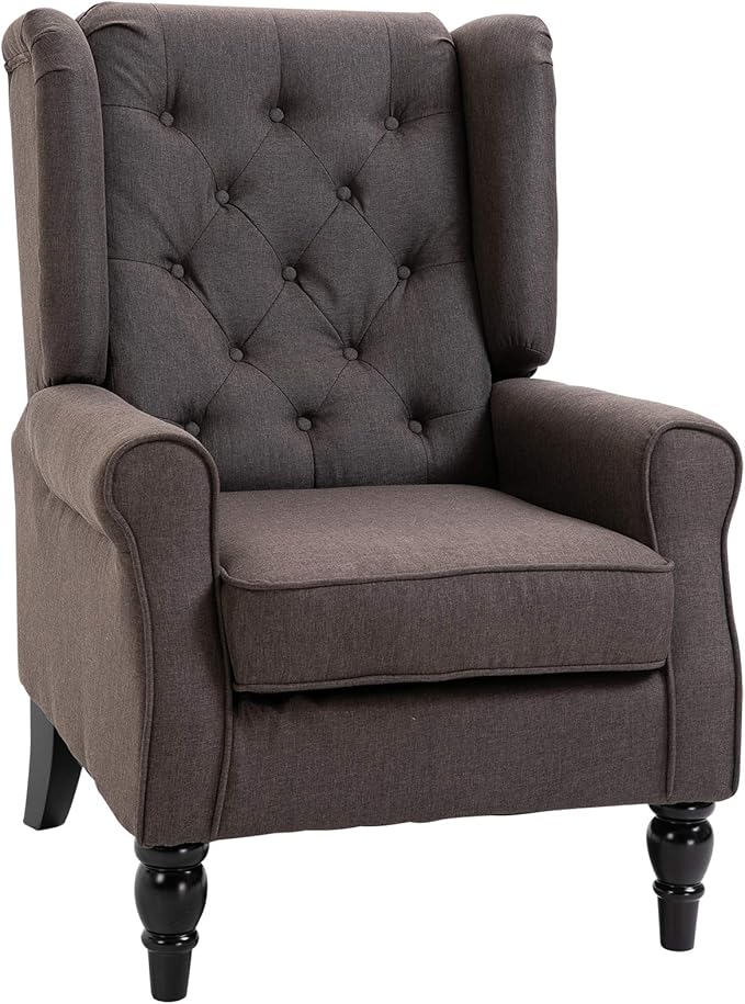 HomCom Button-Tufted Accent Chair with High Wingback, Rounded Cushioned Armrests and Thick Padded Seat, Blue - B07ZR3K7CL-1