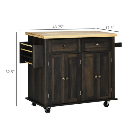HomCom Kitchen Island on Wheels, Rolling Cart with Rubberwood Top - B0BLMCTYZS-1