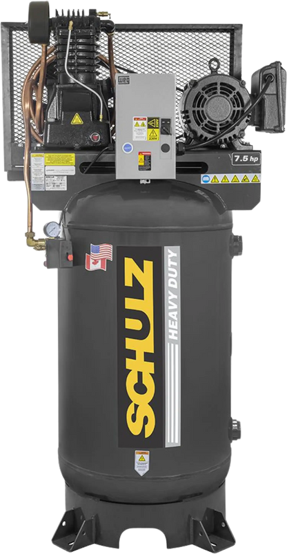 Schulz L-Series Air Compressor 7.5 HP 80 gal. 2-Stage 208-230V 3-Phase Vertical 7580VL30X-3 New - 932.9322-0