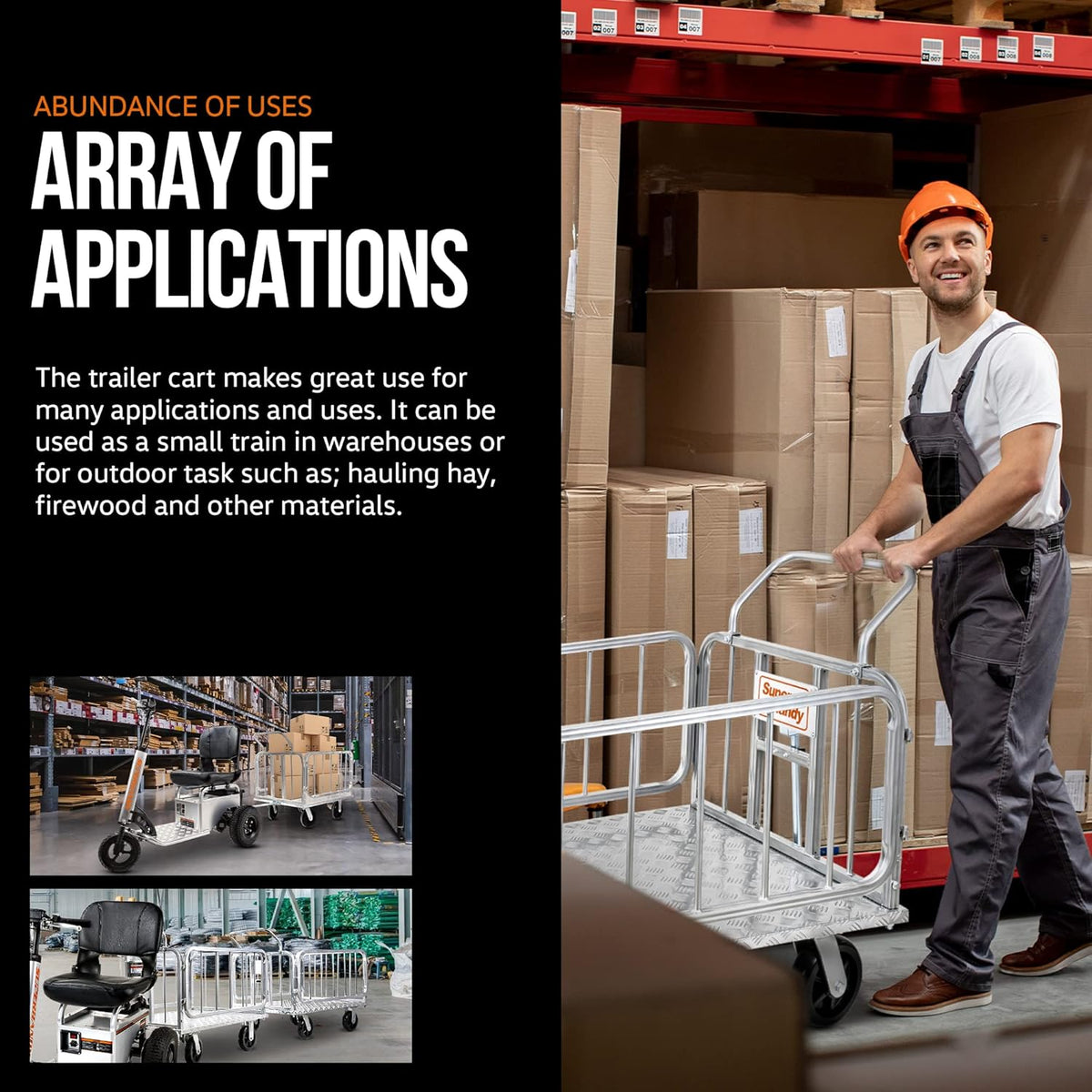 Super Handy GUO099 Cargo Trailer Utility Cart 1200 lbs Capacity with Hitch 8" Casters Compatible with Electric Tugger New - GUO099