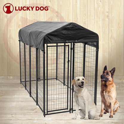 Lucky Dog Uptown Large Outdoor Covered Kennel Secure Fenced Pet Dog Crate, Black - 90333