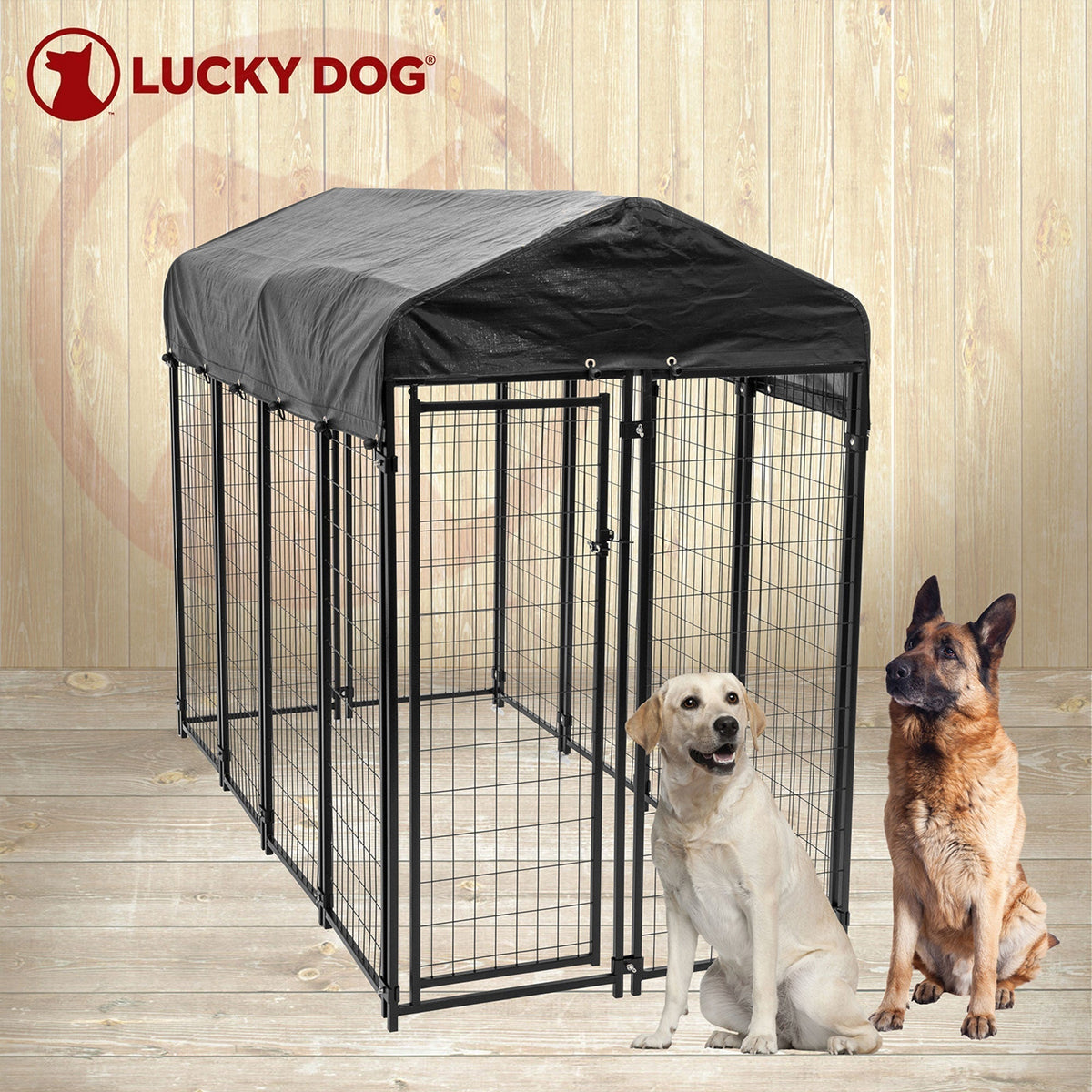Lucky Dog Uptown Large Outdoor Covered Kennel Heavy Duty Dog Fence Pen (6 Pack) - 108454
