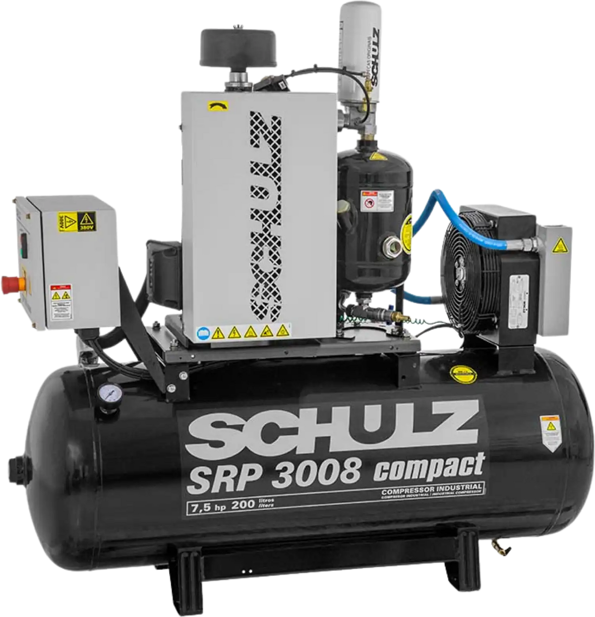 Schulz SRP-3008 Compact Air Compressor 7.5 HP 60 gal. 208-230V 3-Phase Horizontal - 970.3891-0