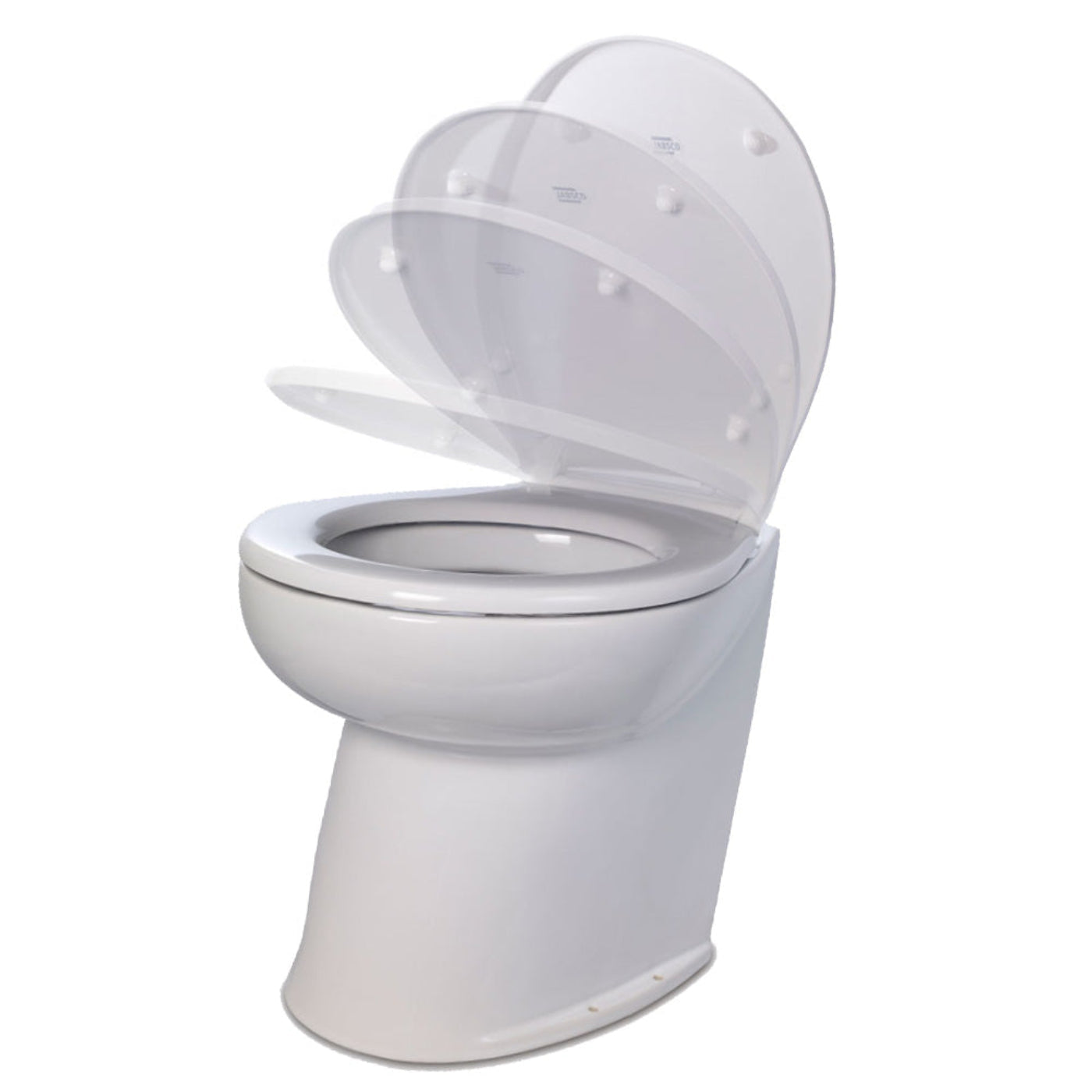 Jabsco Deluxe Flush 17" Angled Back 12V Raw Water Electric Marine Toilet w/Remote Rinse Pump  Soft Close Lid  - CWR-98016