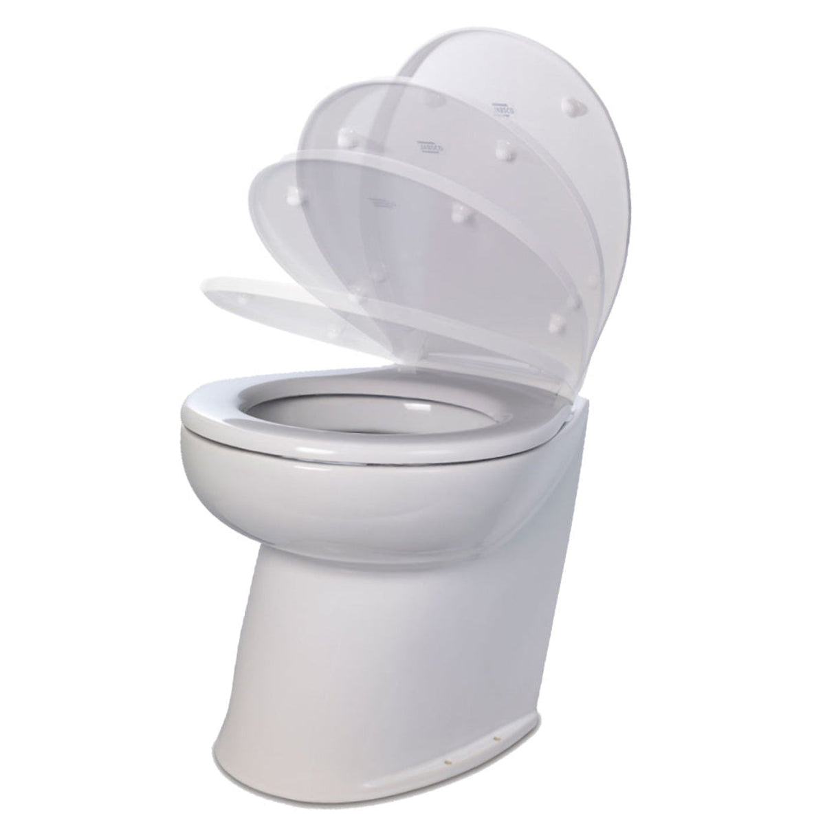 Jabsco Deluxe Flush 17" Angled Back 12V Raw Water Electric Marine Toilet w/Remote Rinse Pump  Soft Close Lid  - CWR-98016