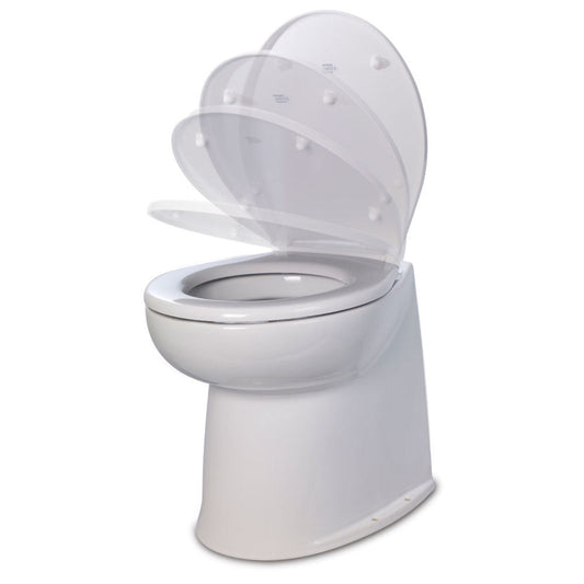 Jabsco Deluxe Flush 14" Straight Back 12V Freshwater Electric Marine Toilet w/Solenoid Valve  Soft Close Lid  - CWR-98014