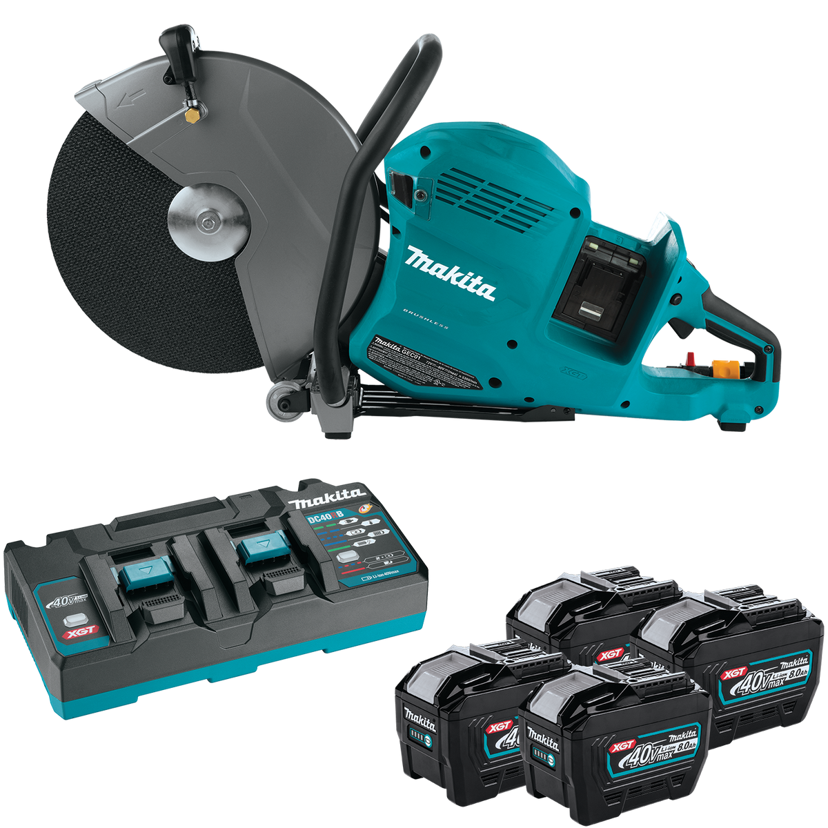 Makita (GEC01PL4) 80V Max (40V Max X2) XGT Brushless 14 In. Power Cutter Kit with 4 Batteries, AFT, Electric Brake