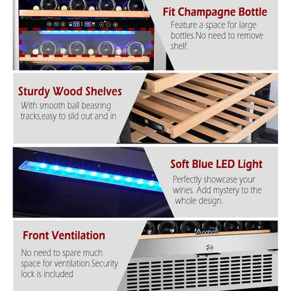 AAOBOSI 24 Inch Dual Zone Wine Cooler 46 Bottle Wine Refrigerator  - JC-145B
