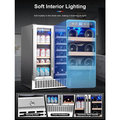 AOBOSI 24 Inch Beverage and Wine Cooler Dual Zone 2-IN-1 Hold 18 Bottles and 57 Cans -  YC120-2D