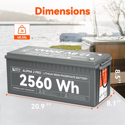 Rich Solar 2 PRO | 12V 200Ah LiFePO4 Battery | Premium 12V Lithium Battery for RVs, Cabins, Tiny Homes | 7,000 Lifetime Cycles  - RS-B122SP