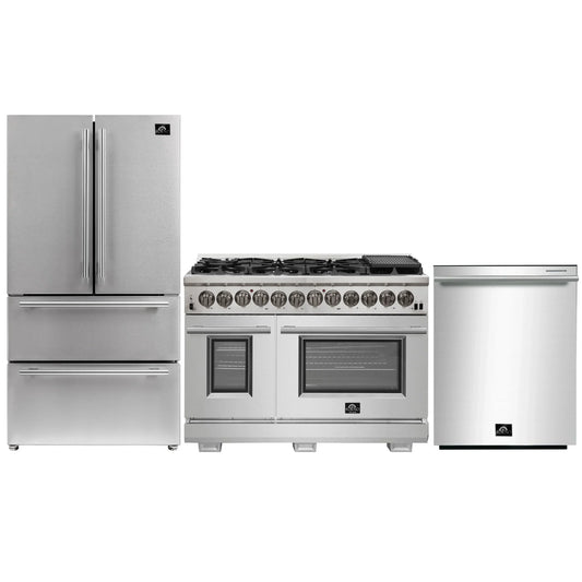 Forno 3-Piece Pro Appliance Package - 48-Inch Dual Fuel Range, French Door Refrigerator, and Dishwasher in Stainless Stee -0 AP3-6187-48l