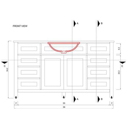 Alya Bath Norwalk 60" Double Espresso Freestanding  Bathroom Vanity With Carrara Marble Top, Ceramic Sinks and Two Mirrors