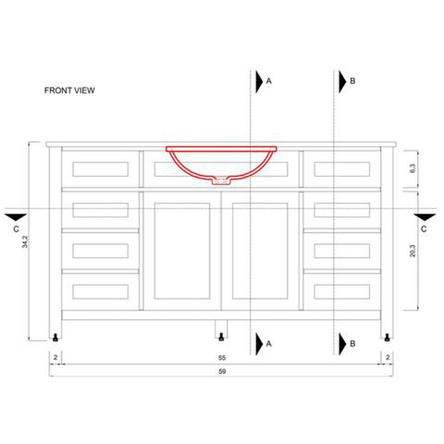 Alya Bath Norwalk 60" Single Espresso Freestanding  Bathroom Vanity With Carrara Marble Top, Ceramic Sink and Wall Mounted Mirror - HE-101-60S-E-CWMT + AT-48-M-B