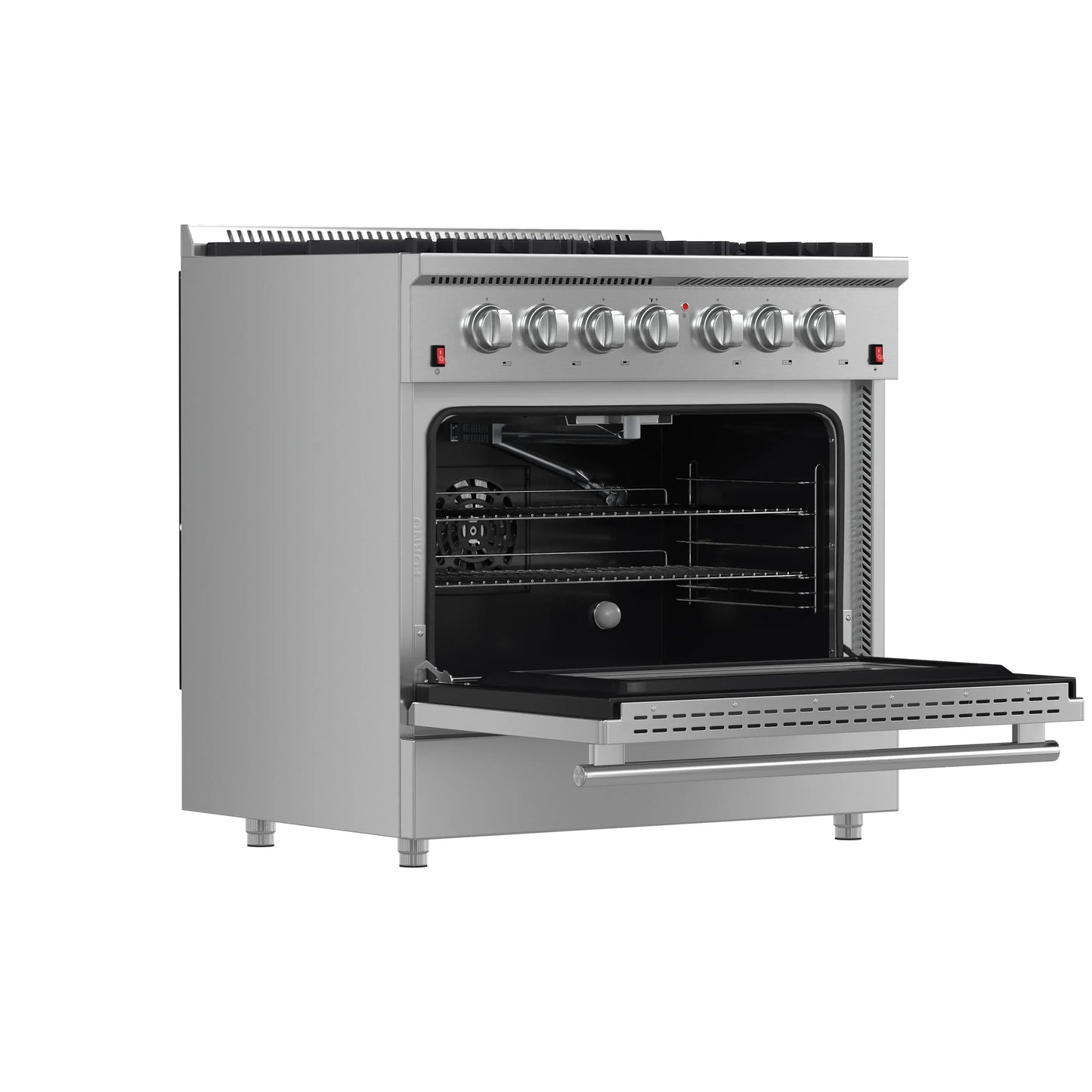 Forno 5-Piece Appliance Package - 36-Inch Gas Range, Wall Mount Range Hood, 36-Inch Refrigerator, Dishwasher, and 30-Inch Microwave Oven in Stainless Steel - AP5-6244-36-5095-30MO