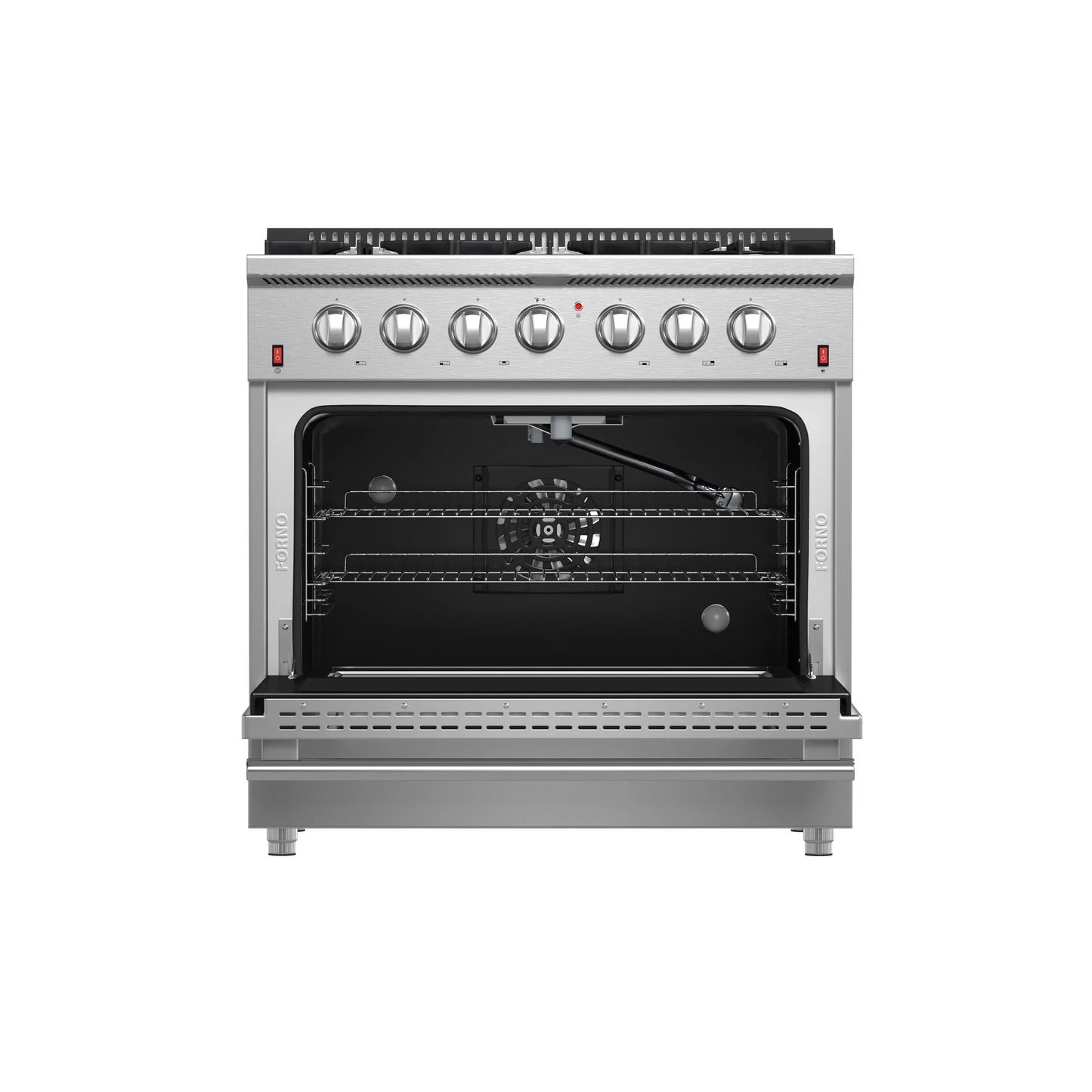 Forno 5-Piece Appliance Package - 36-Inch Gas Range, Wall Mount Range Hood, 60-Inch Refrigerator, Dishwasher, and 24-Inch Microwave Oven in Stainless Steel - AP5-6244-36-5095-60S-24MO