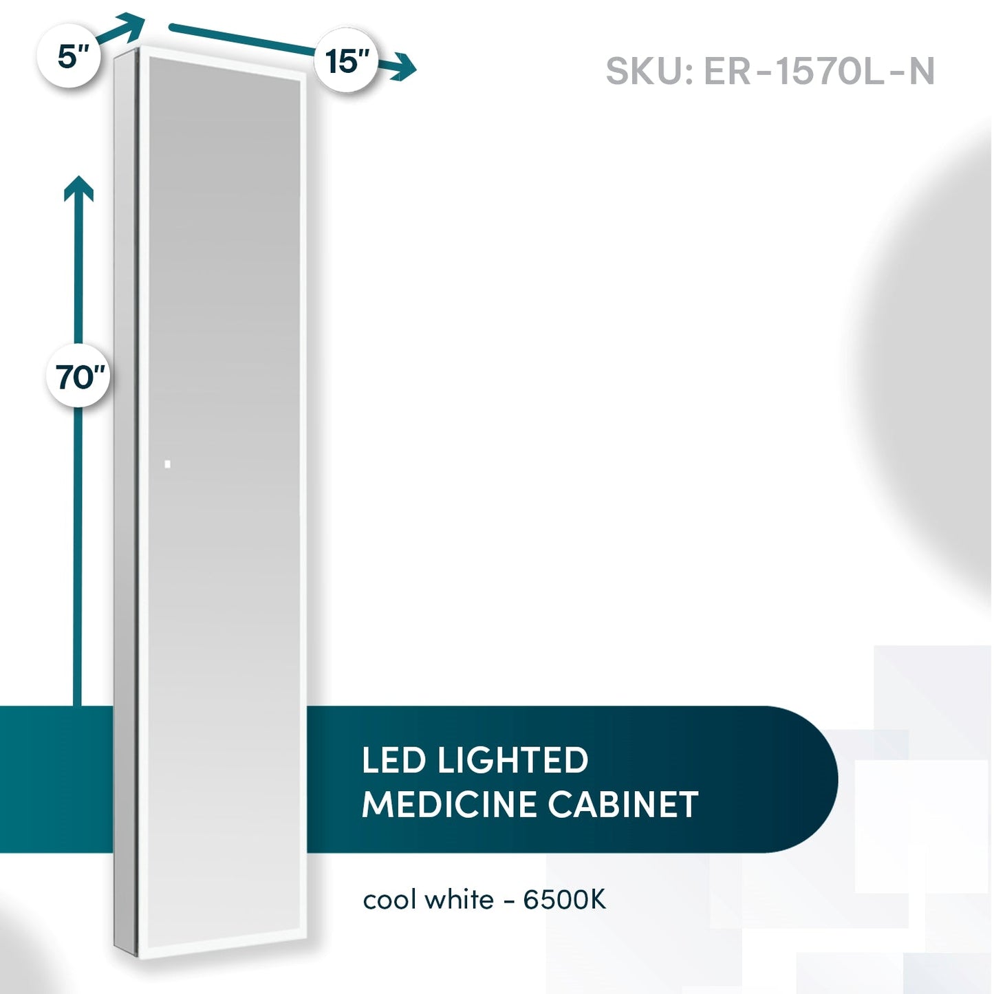 Aquadom Edge Royale 15" x 70" Left Hinged Medicine Cabinet With Lighting, Defogger, Integrated LED 3X Magnifying Mirror, 8mm Clear Adjustable Glass Shelves and Electrical Outlet With USB - ER-1570L-N