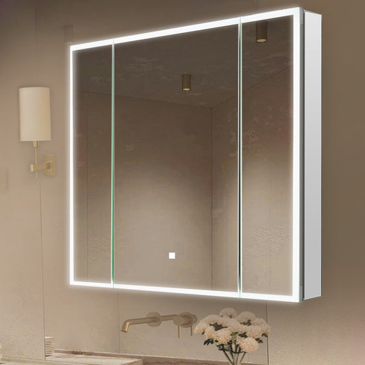 Aquadom Edge Royale 36" x 32" Triple-Door LED Lighted Medicine Cabinet With Defogger, Integrated LED 3X Magnifying Mirror, 8mm Clear Adjustable Glass Shelves and Electrical Outlet With USB - ER3-3632-N