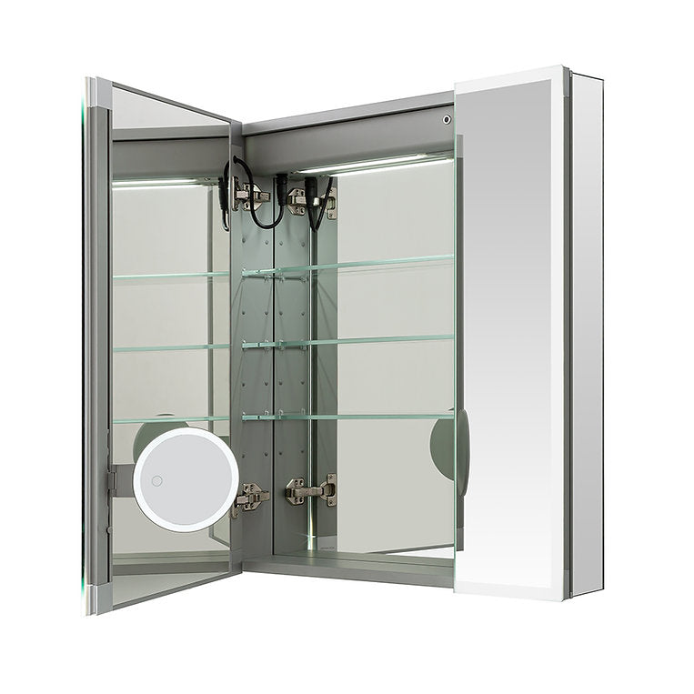 Aquadom Edge Royale 36" x 32" Triple-Door LED Lighted Medicine Cabinet With Defogger, Integrated LED 3X Magnifying Mirror, 8mm Clear Adjustable Glass Shelves and Electrical Outlet With USB - ER3-3632-N