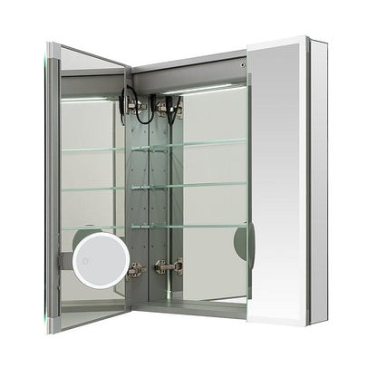 Aquadom Edge Royale 36" x 32" Triple-Door LED Lighted Medicine Cabinet With Defogger, Integrated LED 3X Magnifying Mirror, 8mm Clear Adjustable Glass Shelves and Electrical Outlet With USB - ER3-3632-N
