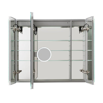 Aquadom Edge Royale 36" x 32" Triple-Door LED Lighted Medicine Cabinet With Defogger, Integrated LED 3X Magnifying Mirror, 8mm Clear Adjustable Glass Shelves and Electrical Outlet With USB - ER3-3632-N
