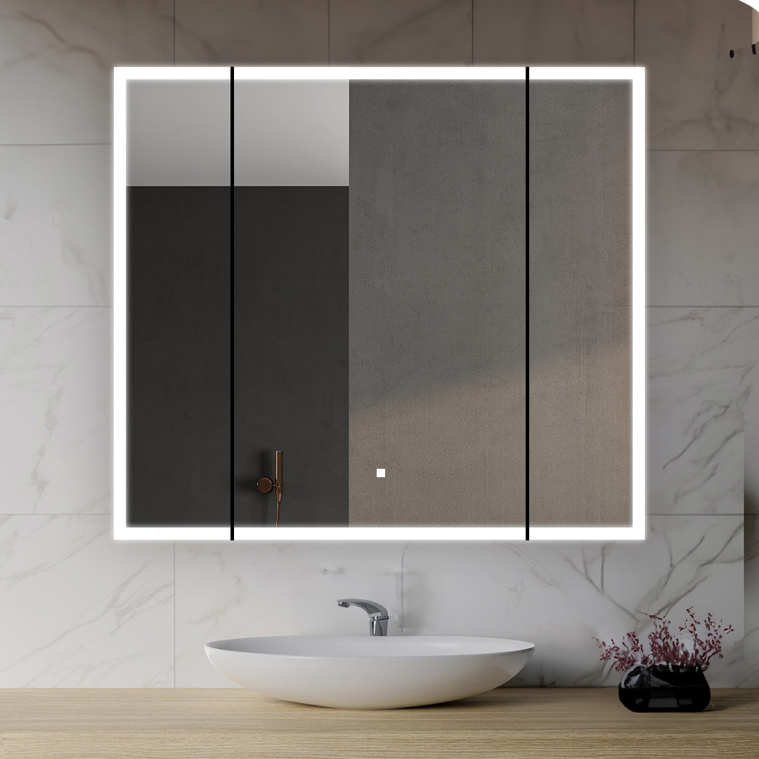 Aquadom Edge Royale 36" x 32" Triple-Door LED Lighted Medicine Cabinet With Defogger, Integrated LED 3X Magnifying Mirror, 8mm Clear Adjustable Glass Shelves and Electrical Outlet With USB - ER3-3632-N