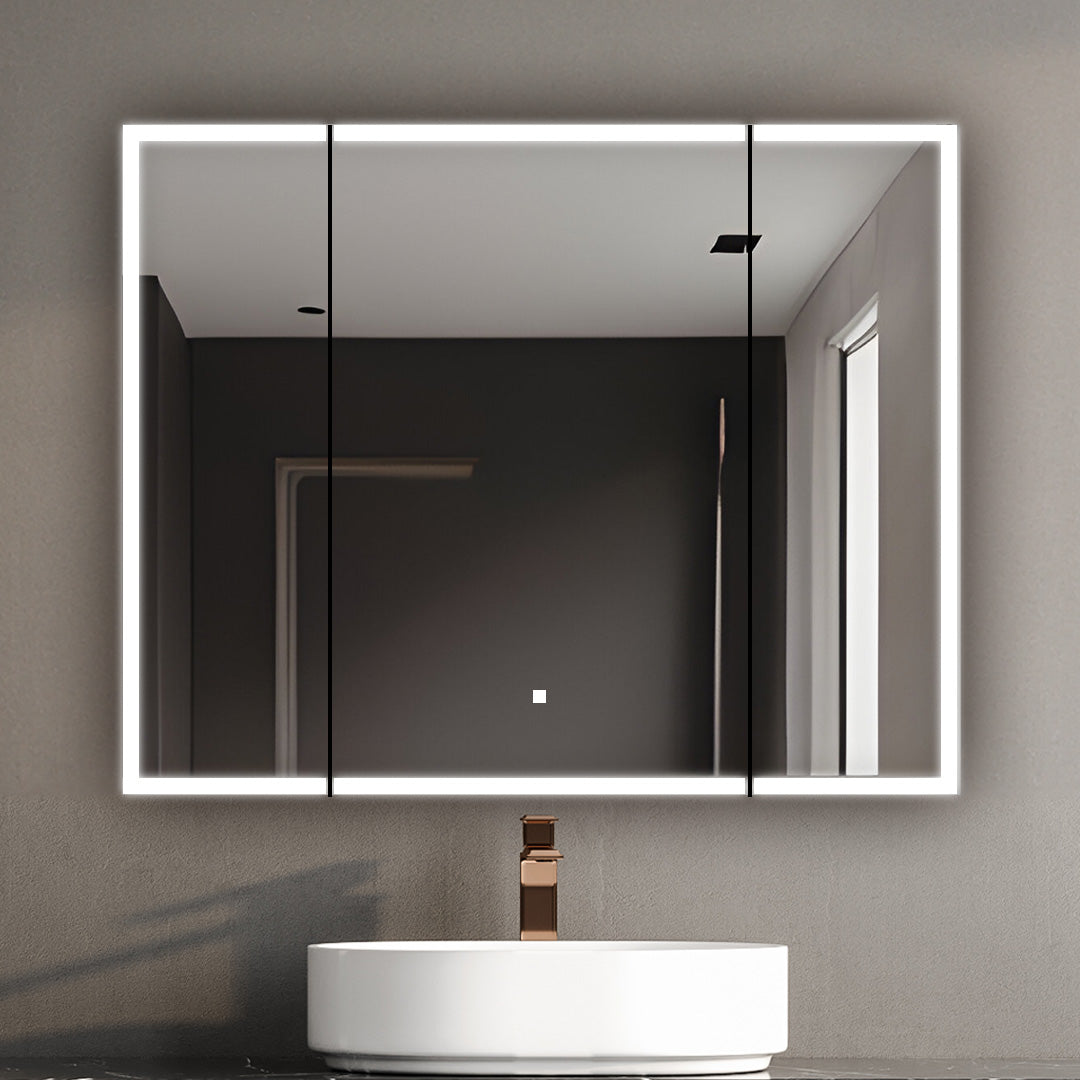 Aquadom Edge Royale 40" x 32" Triple-Door LED Lighted Medicine Cabinet With Defogger, Integrated LED 3X Magnifying Mirror, 8mm Clear Adjustable Glass Shelves and Electrical Outlet With USB - ER3-4032-N