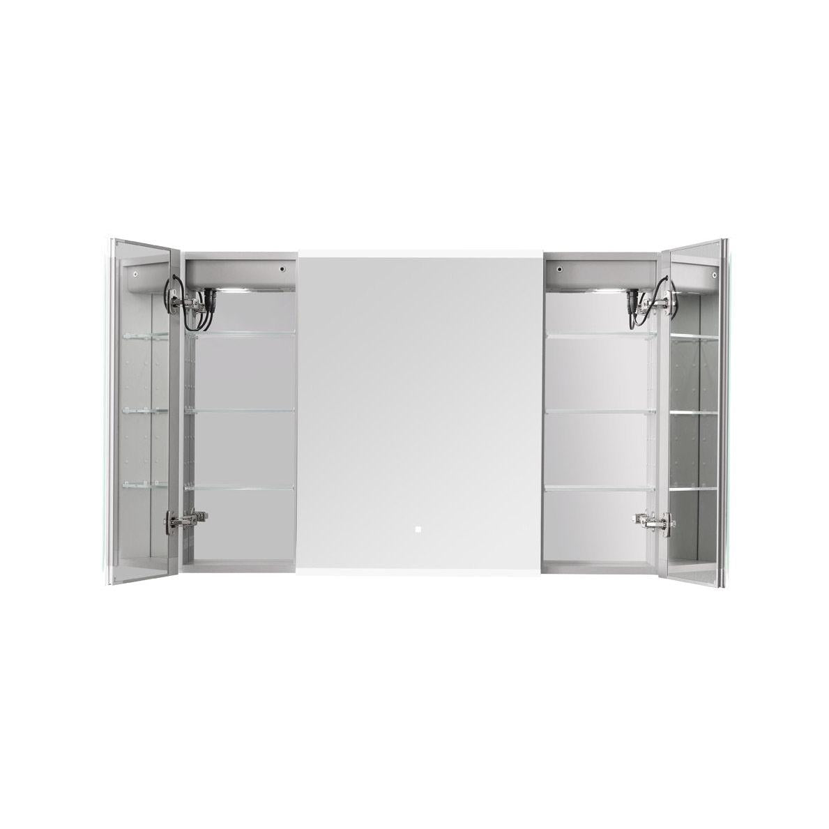 Aquadom Edge Royale 40" x 32" Triple-Door LED Lighted Medicine Cabinet With Defogger, Integrated LED 3X Magnifying Mirror, 8mm Clear Adjustable Glass Shelves and Electrical Outlet With USB - ER3-4032-N