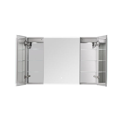 Aquadom Edge Royale 40" x 32" Triple-Door LED Lighted Medicine Cabinet With Defogger, Integrated LED 3X Magnifying Mirror, 8mm Clear Adjustable Glass Shelves and Electrical Outlet With USB - ER3-4032-N