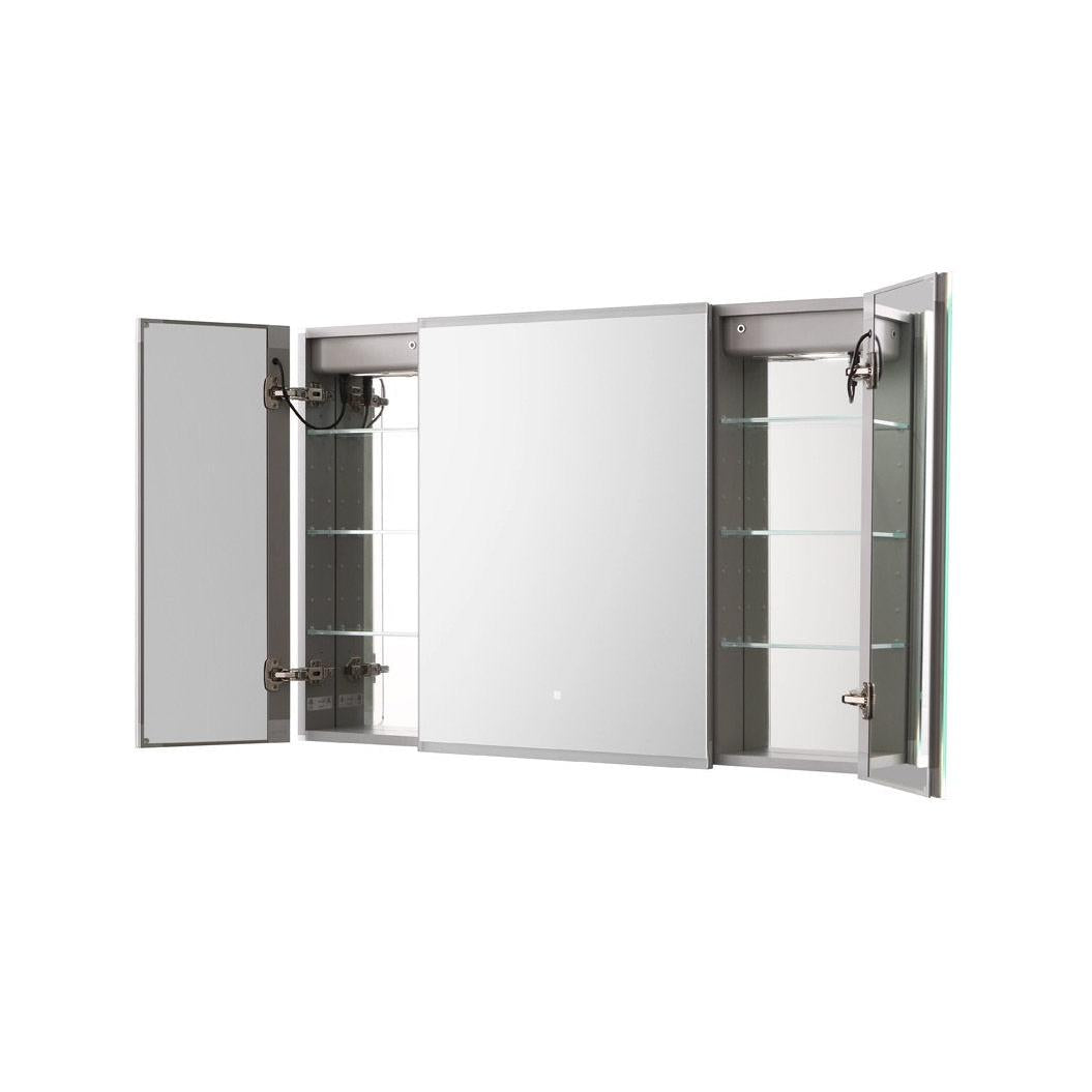 Aquadom Edge Royale 40" x 32" Triple-Door LED Lighted Medicine Cabinet With Defogger, Integrated LED 3X Magnifying Mirror, 8mm Clear Adjustable Glass Shelves and Electrical Outlet With USB - ER3-4032-N