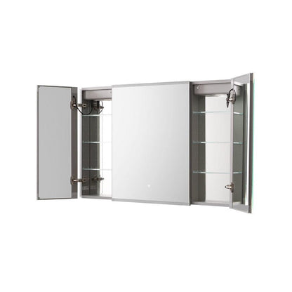 Aquadom Edge Royale 40" x 32" Triple-Door LED Lighted Medicine Cabinet With Defogger, Integrated LED 3X Magnifying Mirror, 8mm Clear Adjustable Glass Shelves and Electrical Outlet With USB - ER3-4032-N