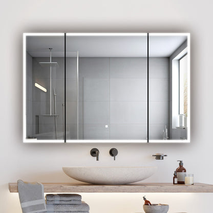 Aquadom Edge Royale 48" x 32" Triple-Door LED Lighted Medicine Cabinet With Defogger, Integrated LED 3X Magnifying Mirror, 8mm Clear Adjustable Glass Shelves and Electrical Outlet With USB - ER3-4832-N