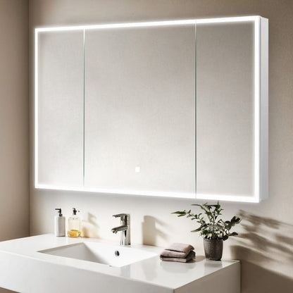 Aquadom Edge Royale 48" x 32" Triple-Door LED Lighted Medicine Cabinet With Defogger, Integrated LED 3X Magnifying Mirror, 8mm Clear Adjustable Glass Shelves and Electrical Outlet With USB - ER3-4832-N