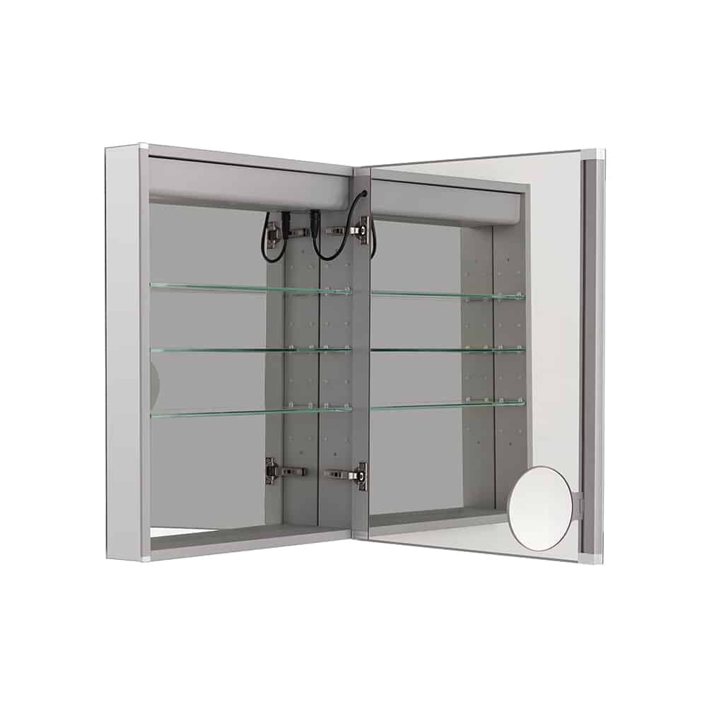 Aquadom Royale Basic Q 24" x 30" Rectangular Single View Right-Hinged Recessed or Surface Mount Medicine Cabinet With LED Lighting, Touch Screen Button, Dimmer - RBQ-2430R-N
