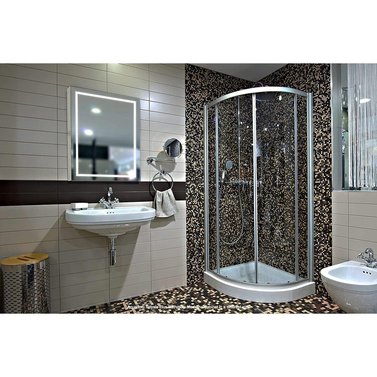 Aquadom Royale Plus 24" x 30" Extra Depth Rectangular Recessed or Surface Mount Single View Right Hinged LED Lighted Bathroom Medicine Cabinet With Defogger, Electrical Outlet, Magnifying Mirror - RPX-2430-6R
