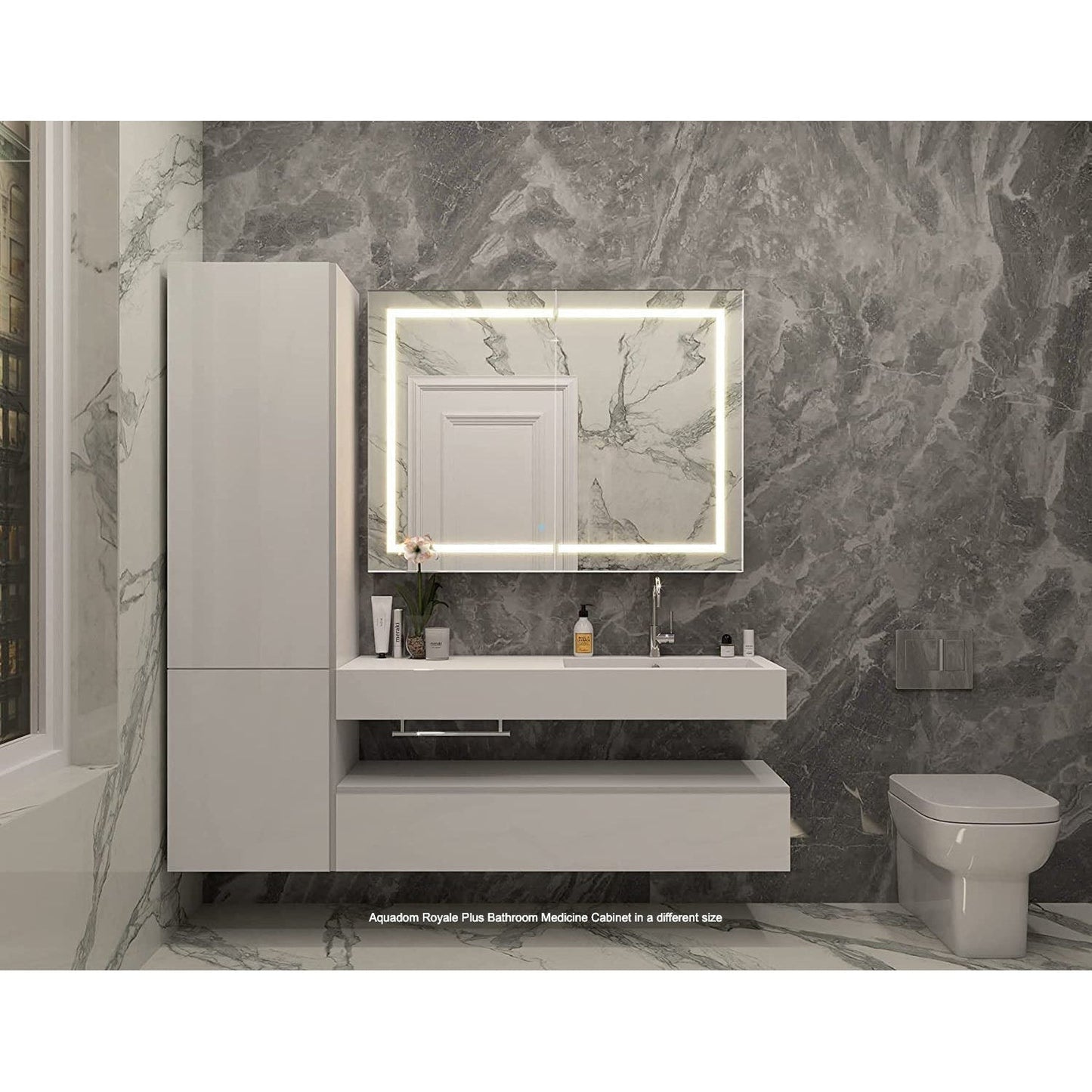 Aquadom Royale Plus 24" x 30" Extra Depth Rectangular Recessed or Surface Mount Single View Right Hinged LED Lighted Bathroom Medicine Cabinet With Defogger, Electrical Outlet, Magnifying Mirror - RPX-2430-6R