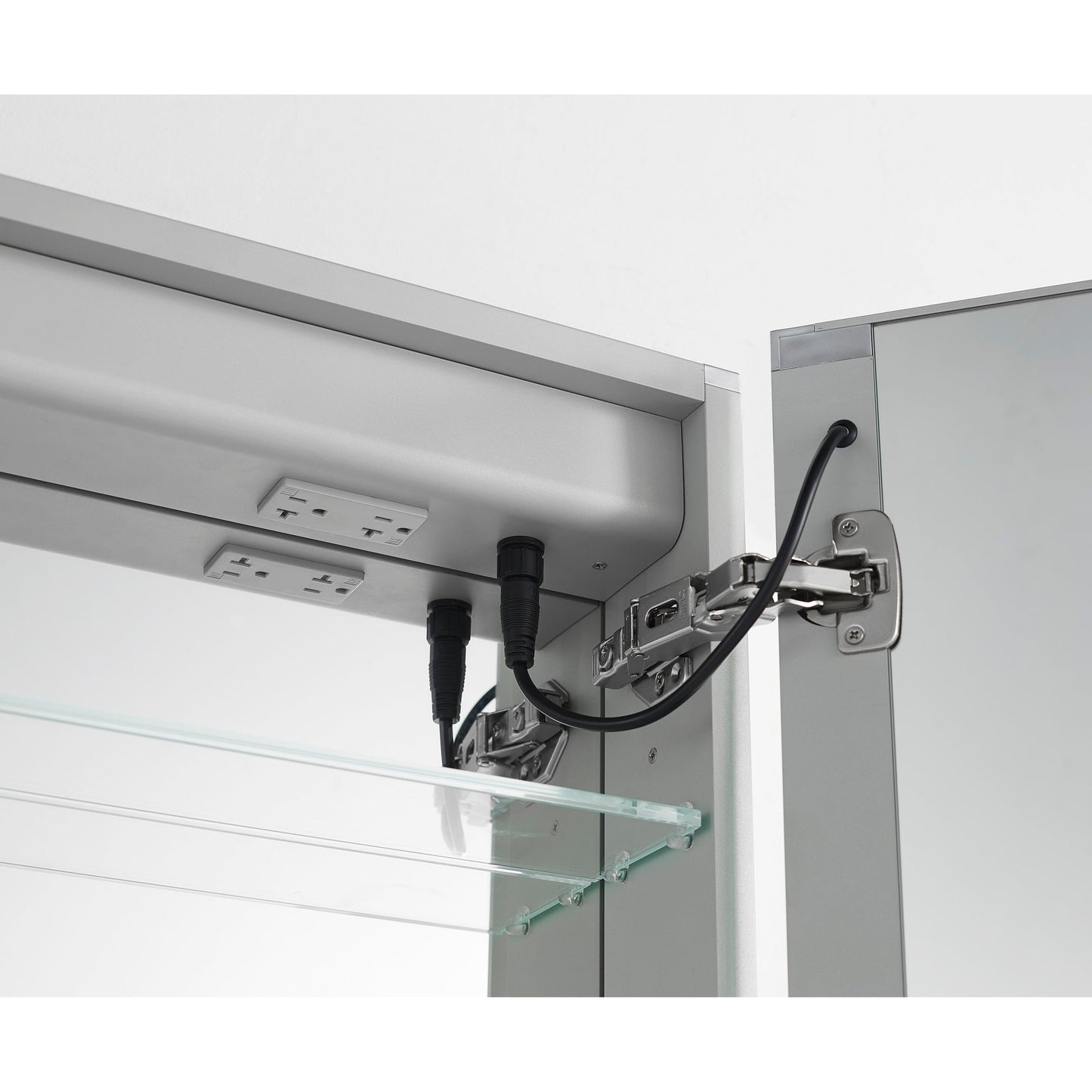 Aquadom Royale Plus 36" x 30" Rectangle Recessed or Surface Mount Bi-View LED Lighted Bathroom Medicine Cabinet With Defogger, Electrical Outlet, Magnifying Mirror - RP-3630-N