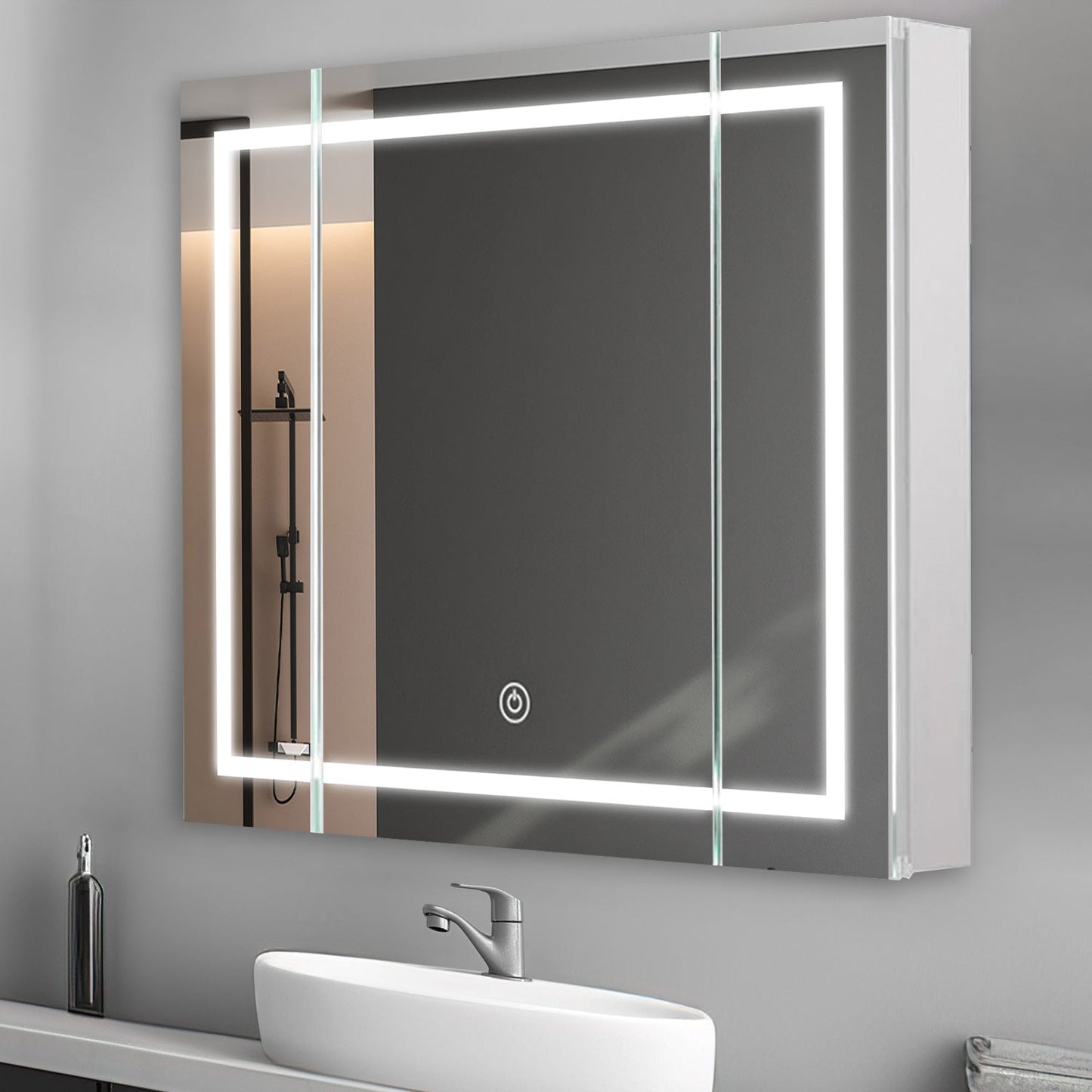 Aquadom Royale Plus 40" x 30" Triple-Door LED Lighted Medicine Cabinet With Defogger, Integrated LED 3X Magnifying Mirror and Electrical Outlet With USB - RP3-4030-N