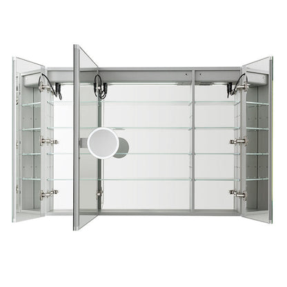 Aquadom Royale Plus 48" x 36" Triple-Door LED Lighted Medicine Cabinet With Defogger, Integrated LED 3X Magnifying Mirror and Electrical Outlet With USB - RP3-4836-N